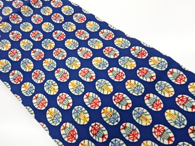 JAPANESE KIMONO / CHIRIMEN-TEXTURED STENCIL-DYED CIRCULAR MOTIF / ABST